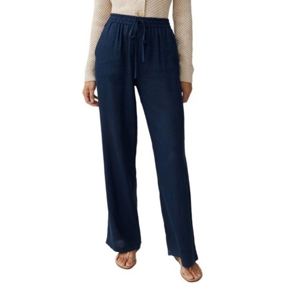 J. McLaughlin Navy Blue Surya 100% Linen Pants Medium